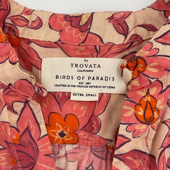 Trovata Birds of Paradis Autumn Paisley Floral Short Sleeve Cotton Blouse Top XS - Picture 11 of 16